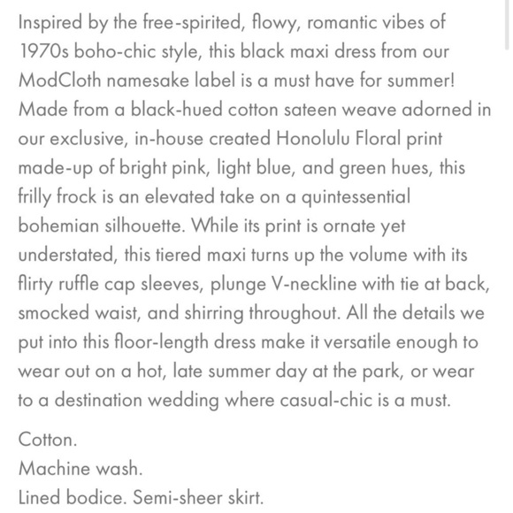 ModCloth Honolulu floral black ruffle cap sleeve tiered maxi dress small new - Picture 9 of 10